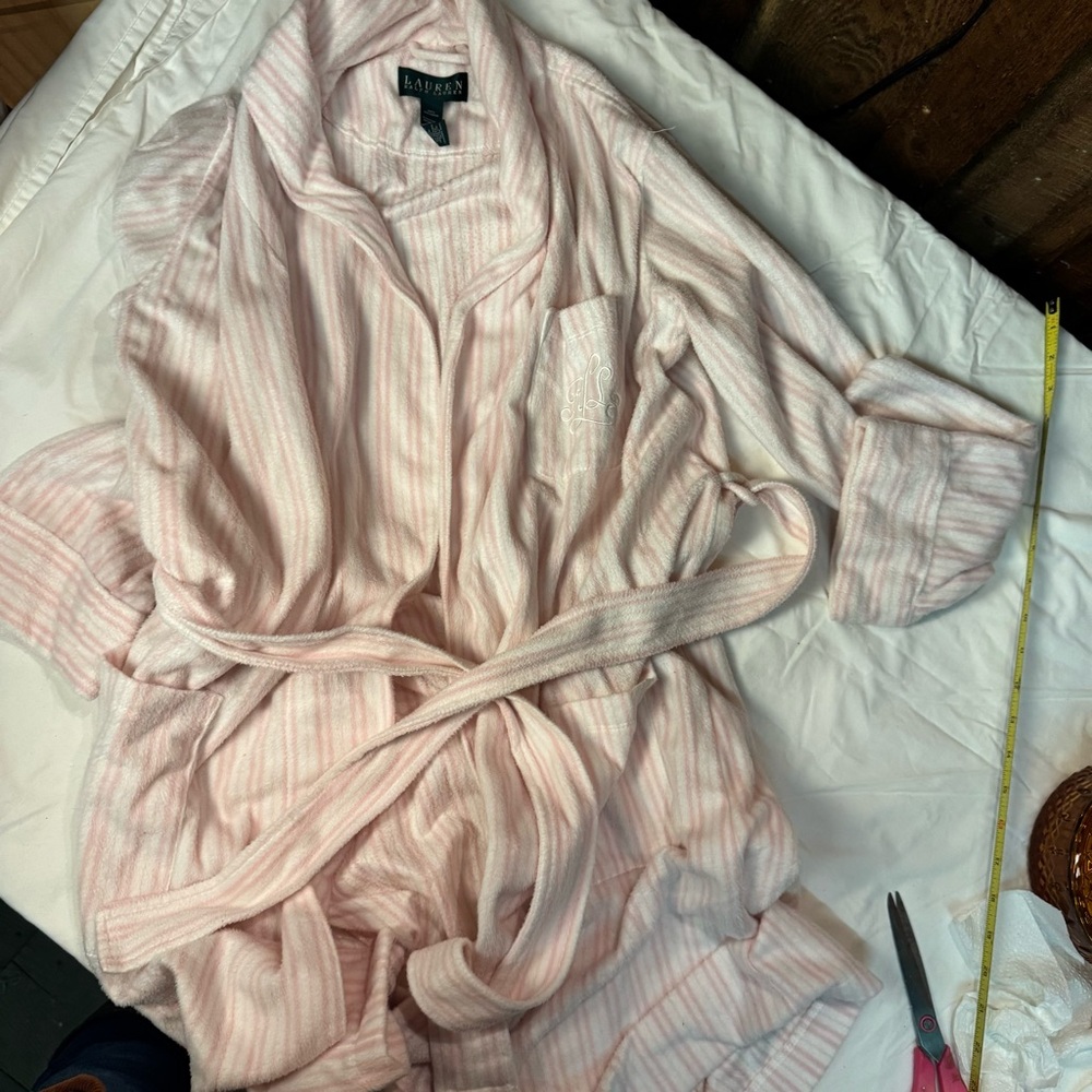 Ralph Lauren Soft Pink and White Striped Robe